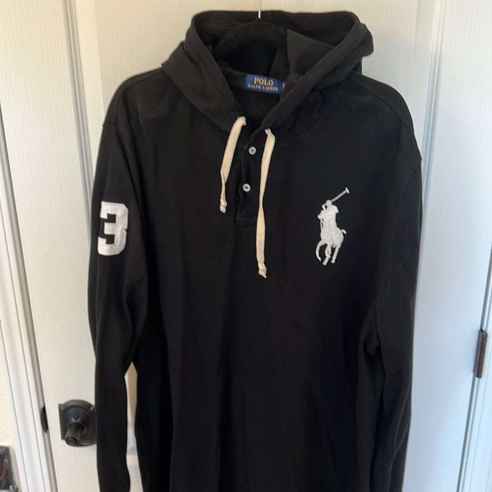 Polo Long Sleeve Big Pony Hoodie Shirt in Black Size XXL